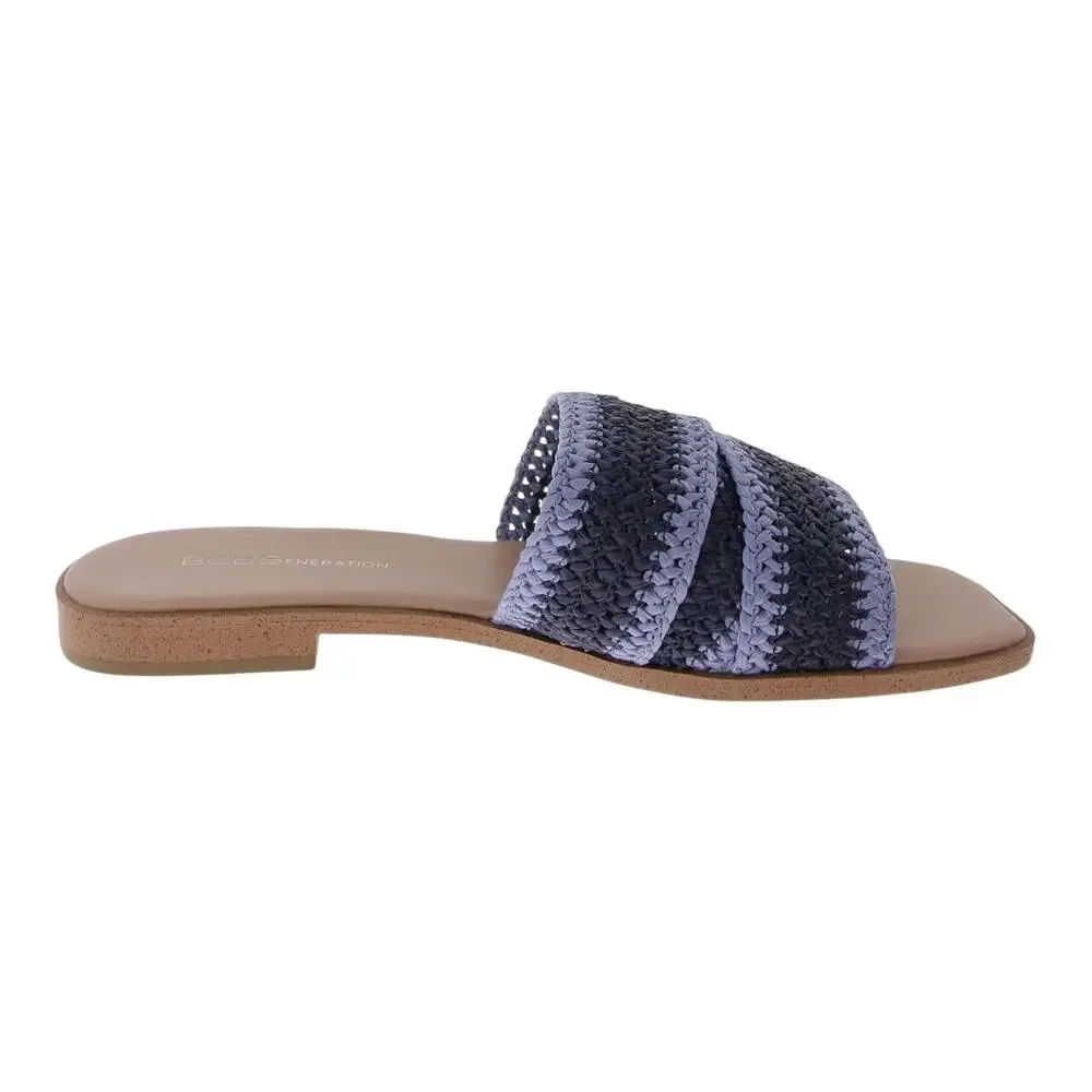 BCBGeneration Women's Lileen Slip On Woven Raffia Flat Sandals Blue Size 7